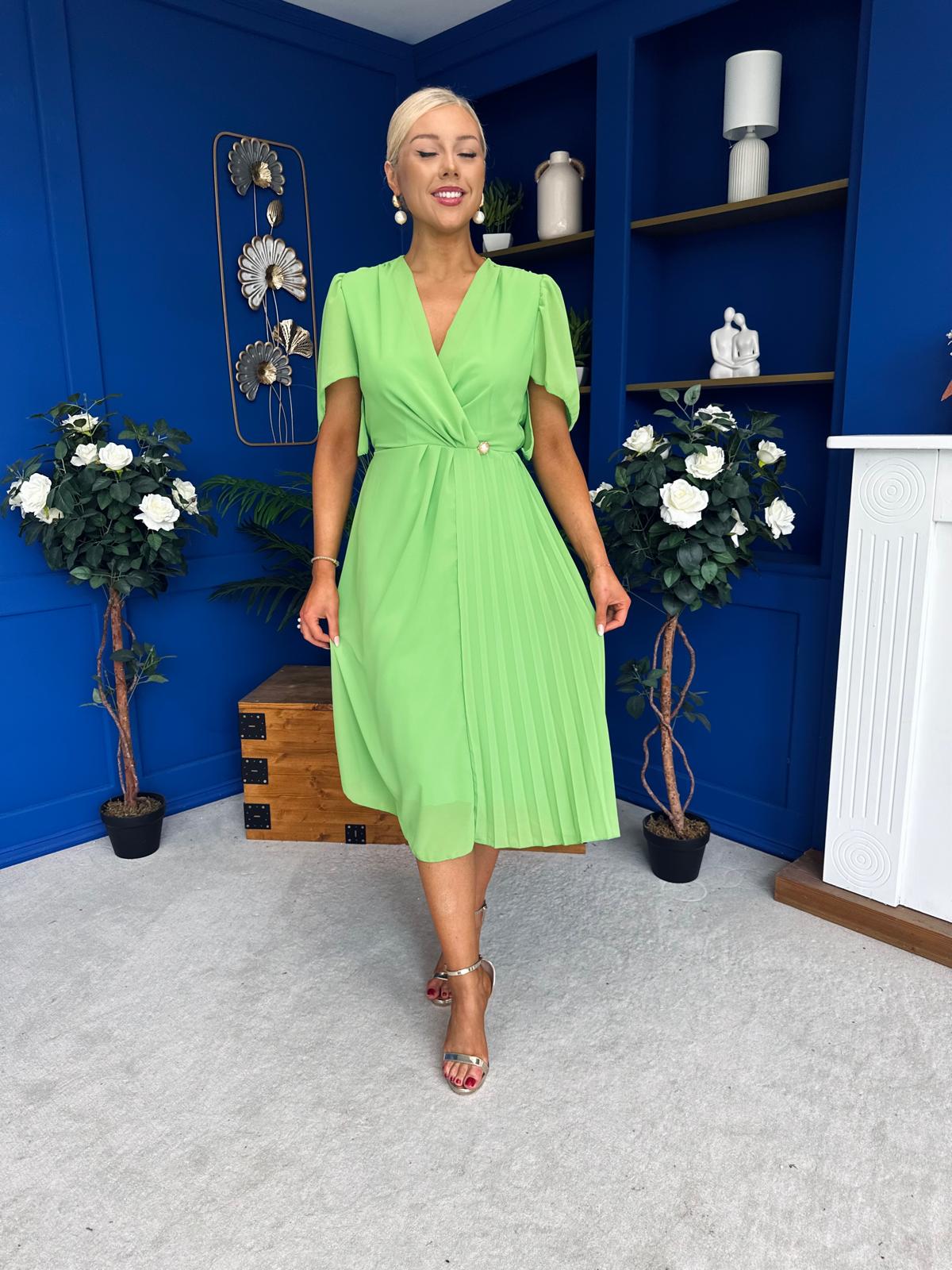 Mabel Pleat Detail Midi Dress Apple Green