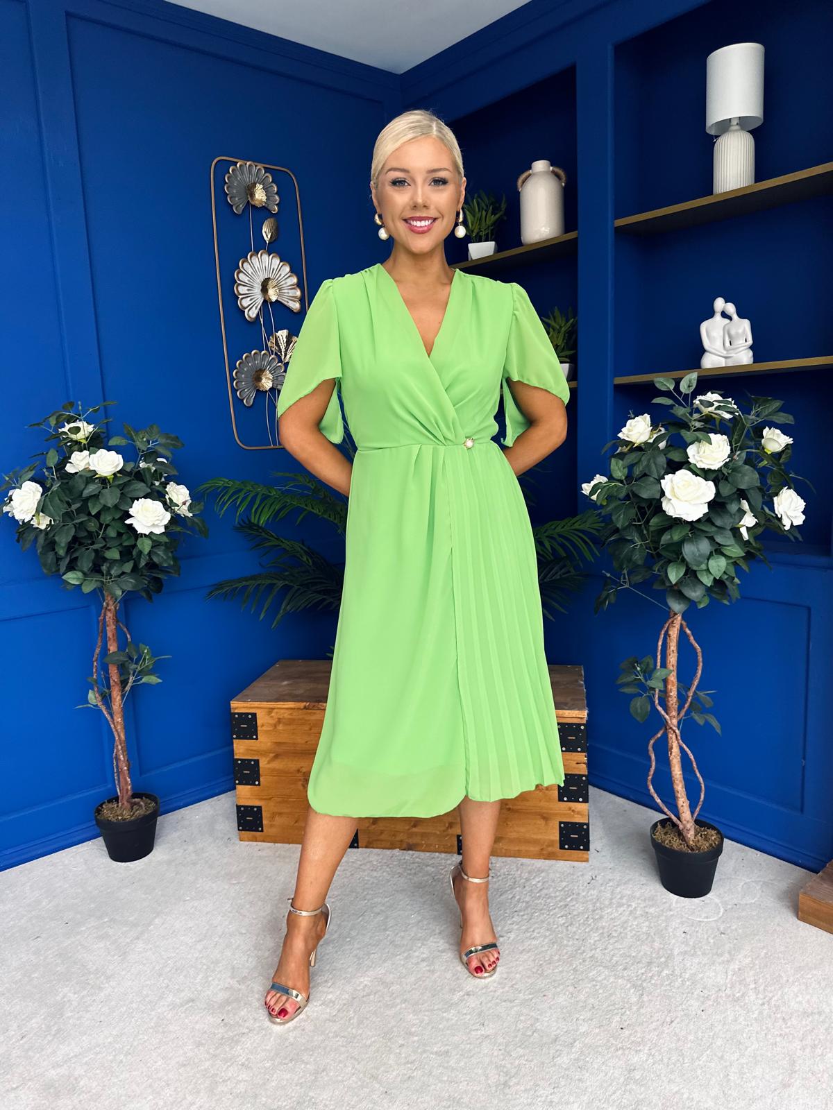 Mabel Pleat Detail Midi Dress Apple Green