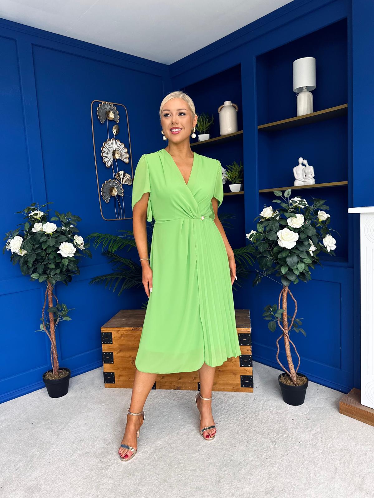 Mabel Pleat Detail Midi Dress Apple Green