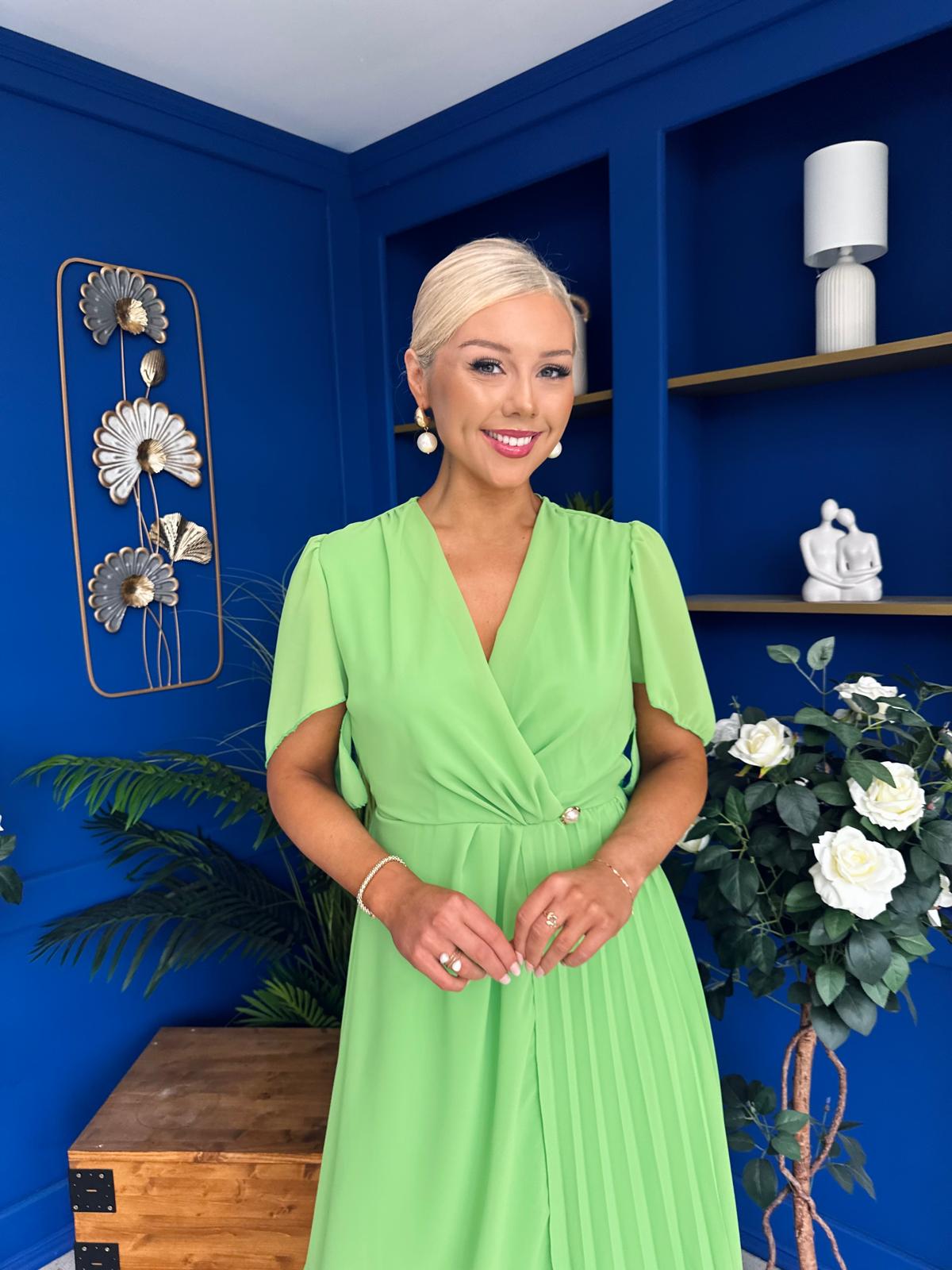 Mabel Pleat Detail Midi Dress Apple Green