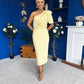 April Pearl Detail Occasion Midi Dress Yellow