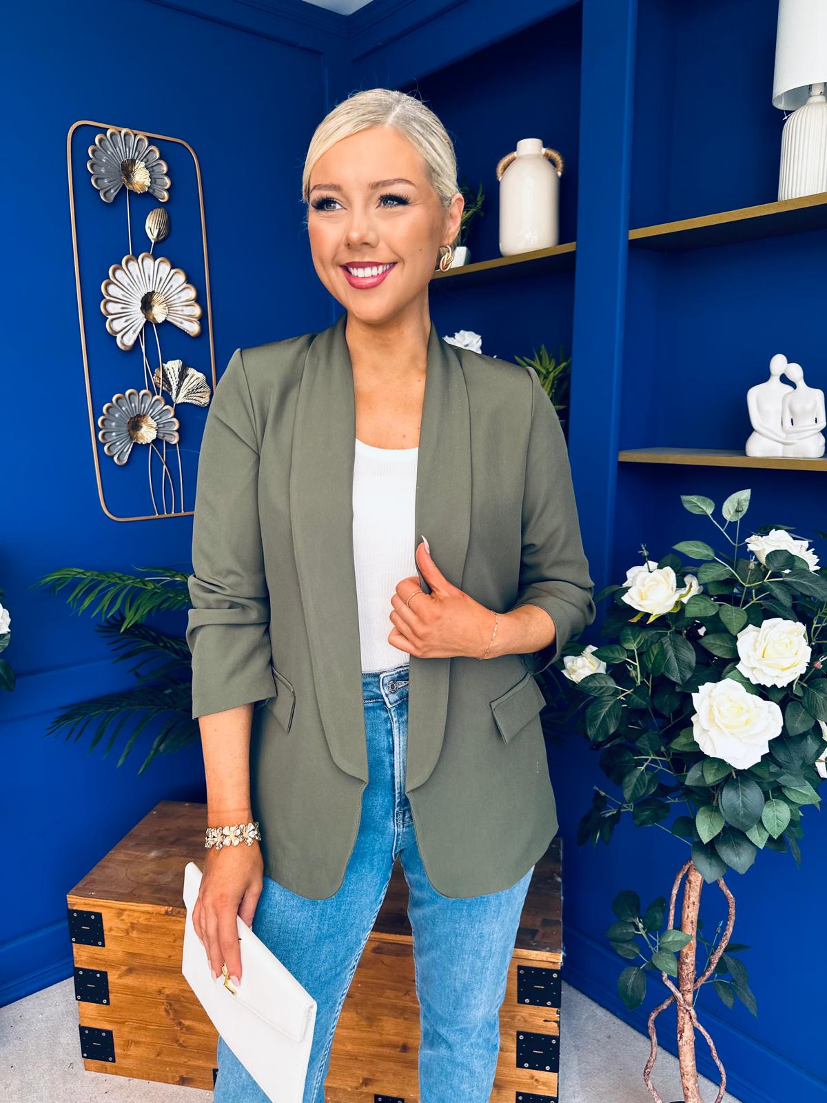 Laura Ruched Sleeve Blazer Khaki