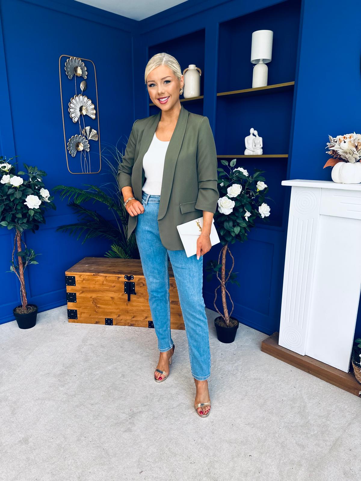 Laura Ruched Sleeve Blazer Khaki