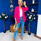 Laura Ruched Sleeve Blazer Hot Pink