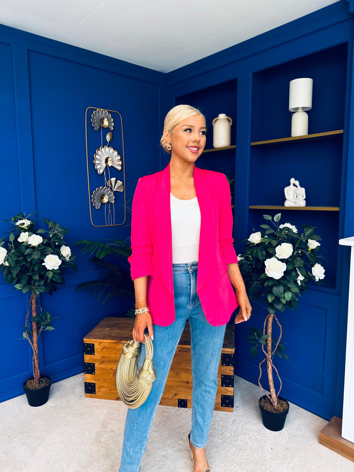 Laura Ruched Sleeve Blazer Hot Pink
