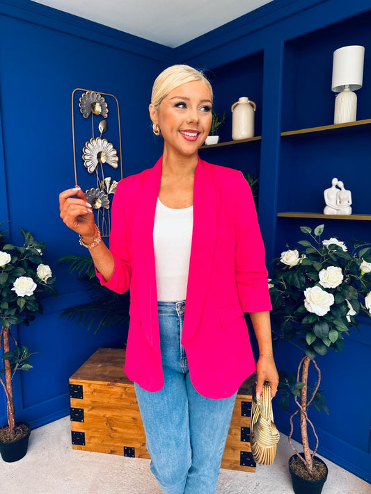 Laura Ruched Sleeve Blazer Hot Pink