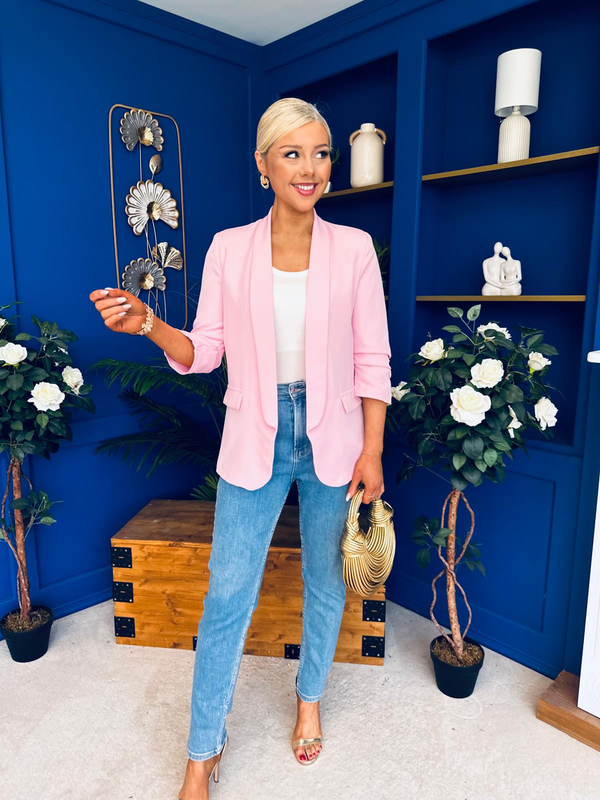 Laura Ruched Sleeve Blazer Pwr Pink