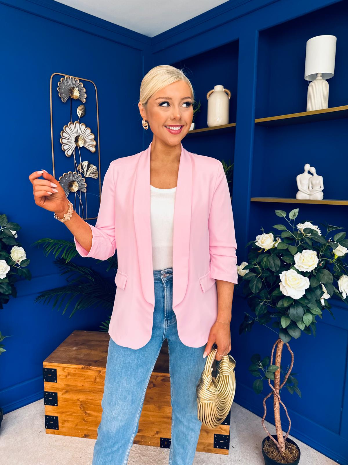 Laura Ruched Sleeve Blazer Pwr Pink