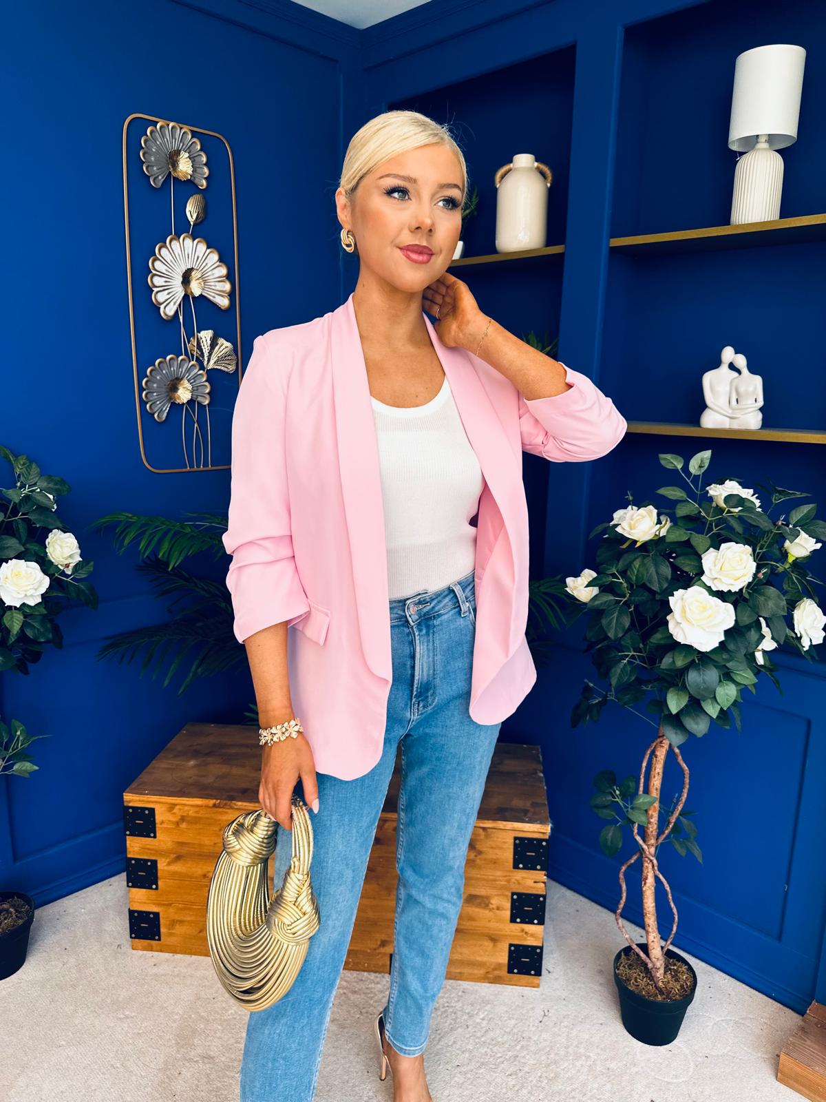 Laura Ruched Sleeve Blazer Pwr Pink