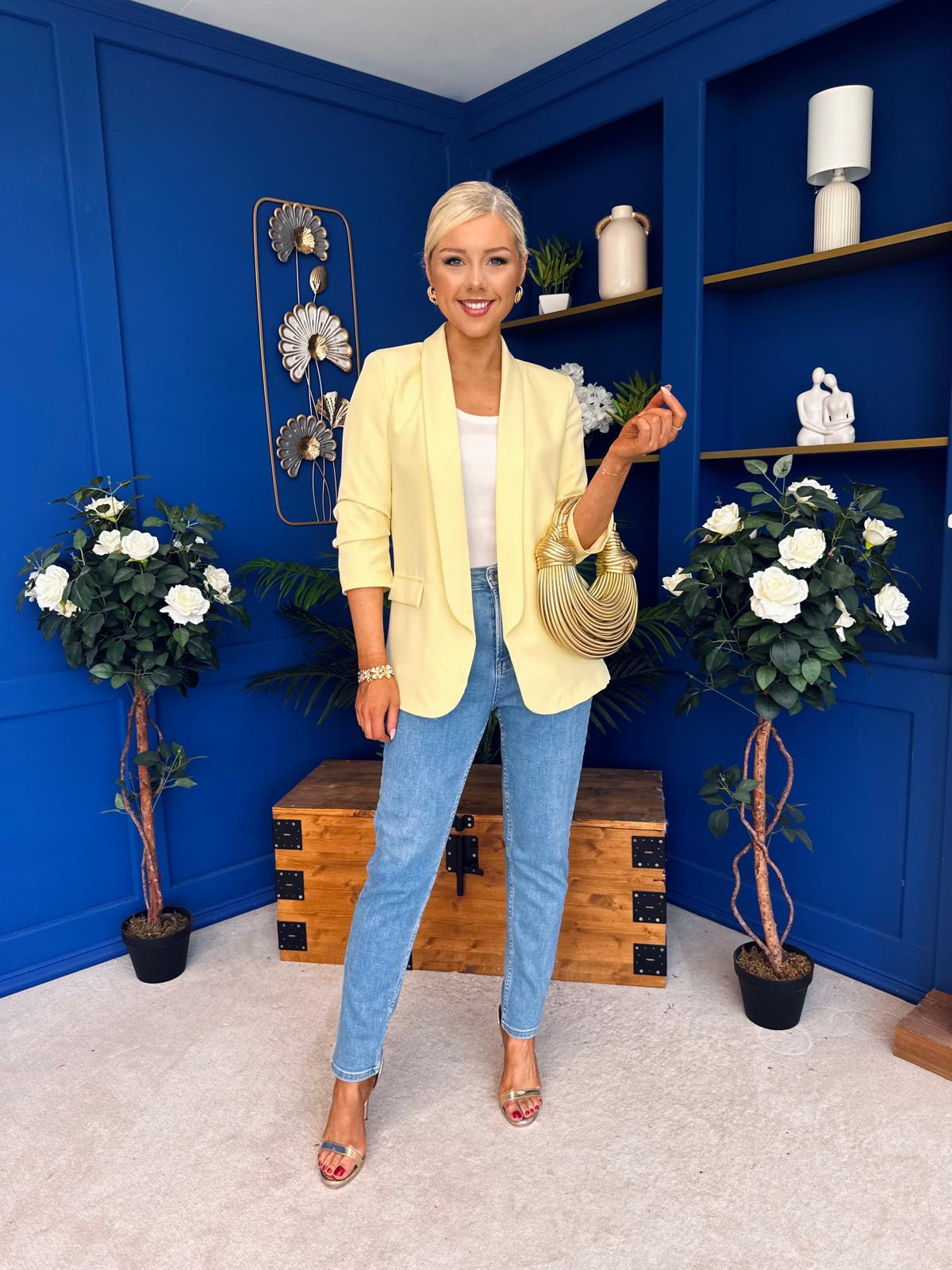 Laura Ruched Sleeve Blazer Yellow