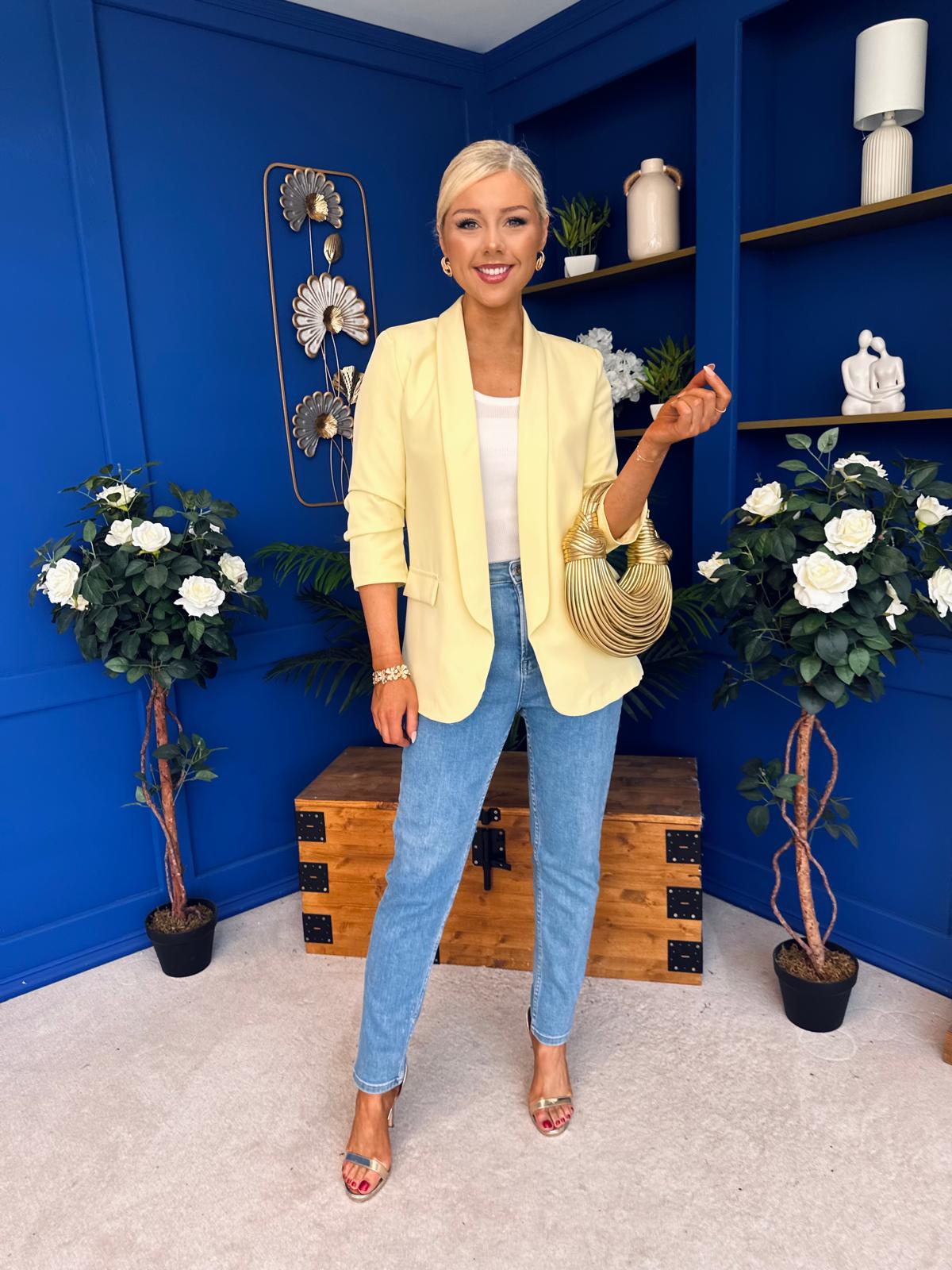 Laura Ruched Sleeve Blazer Yellow