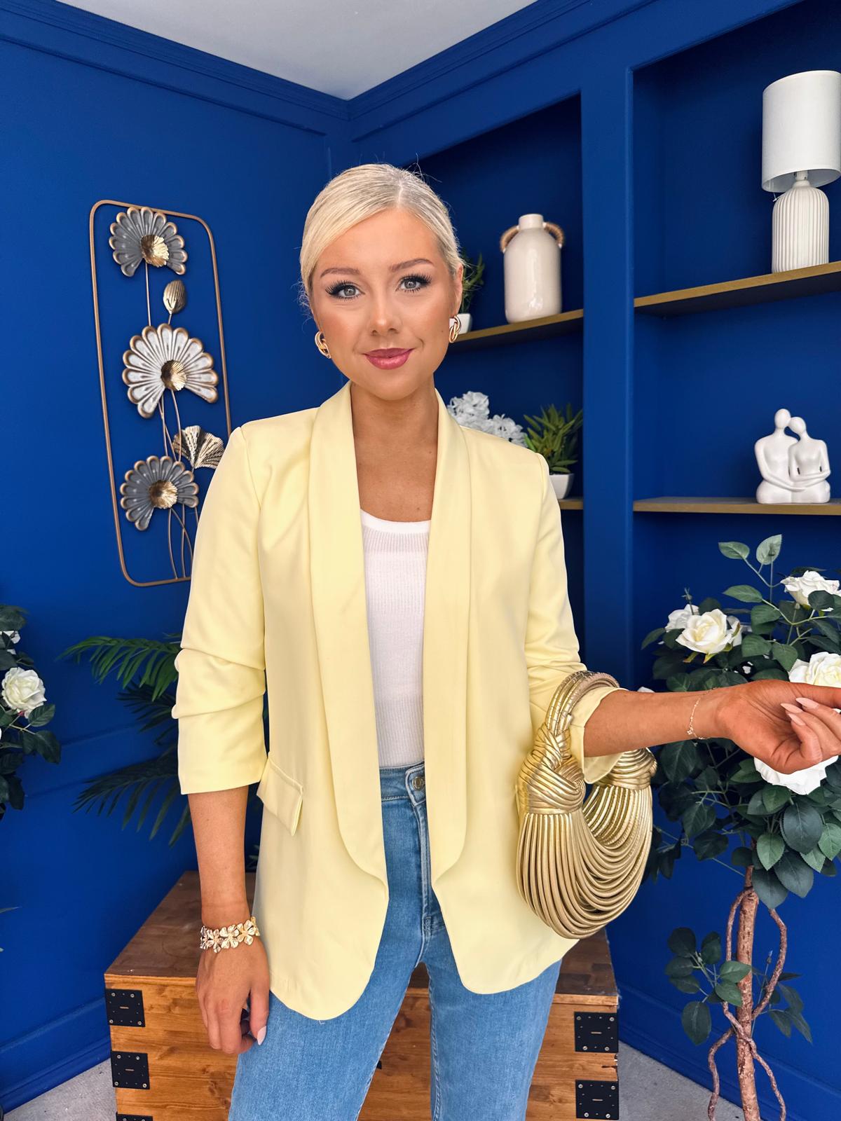 Laura Ruched Sleeve Blazer Yellow