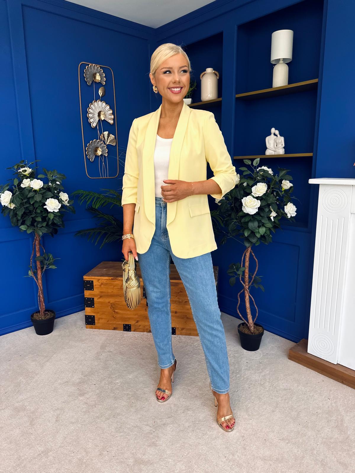Laura Ruched Sleeve Blazer Yellow