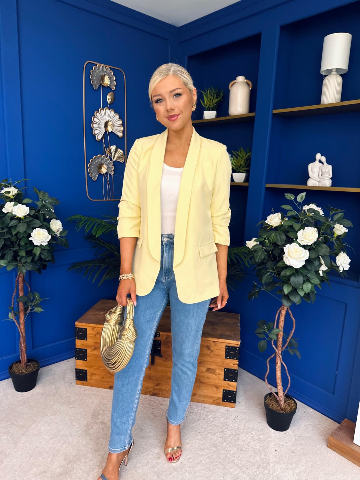 Laura Ruched Sleeve Blazer Yellow