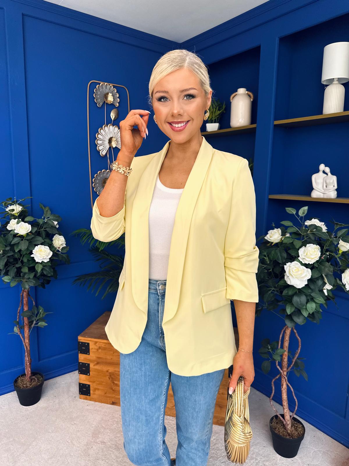 Laura Ruched Sleeve Blazer Yellow