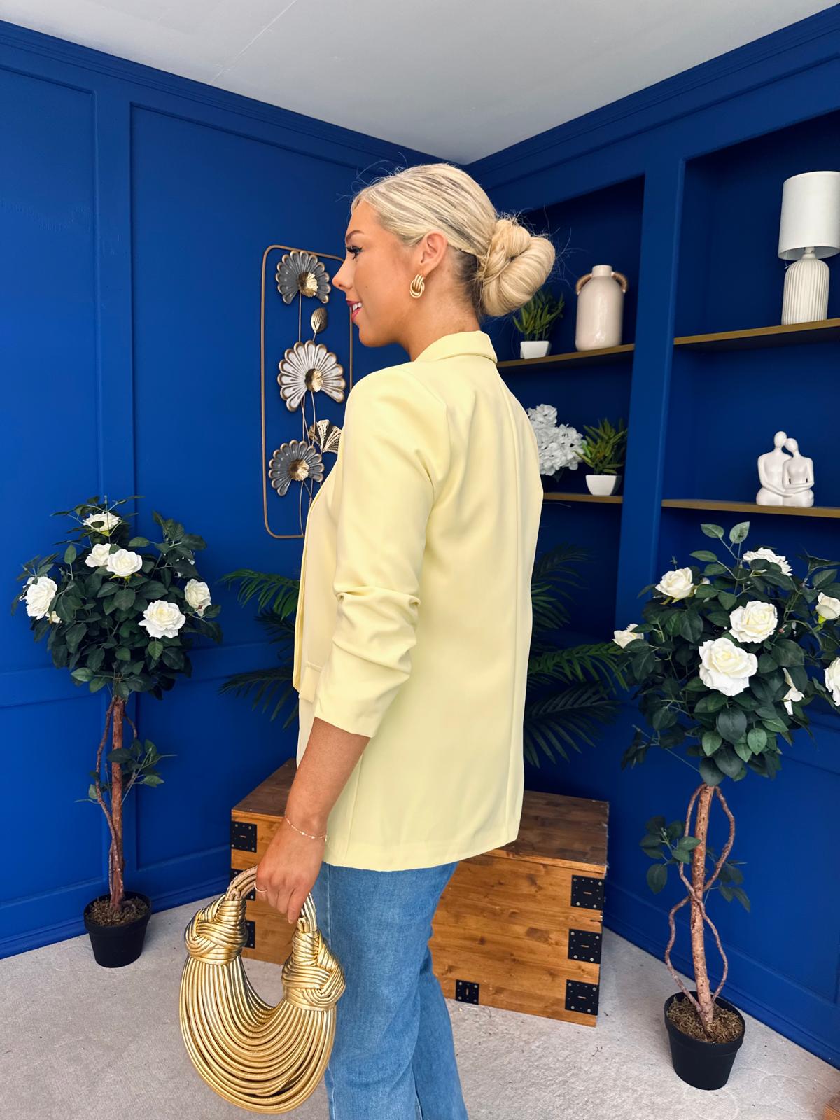 Laura Ruched Sleeve Blazer Yellow