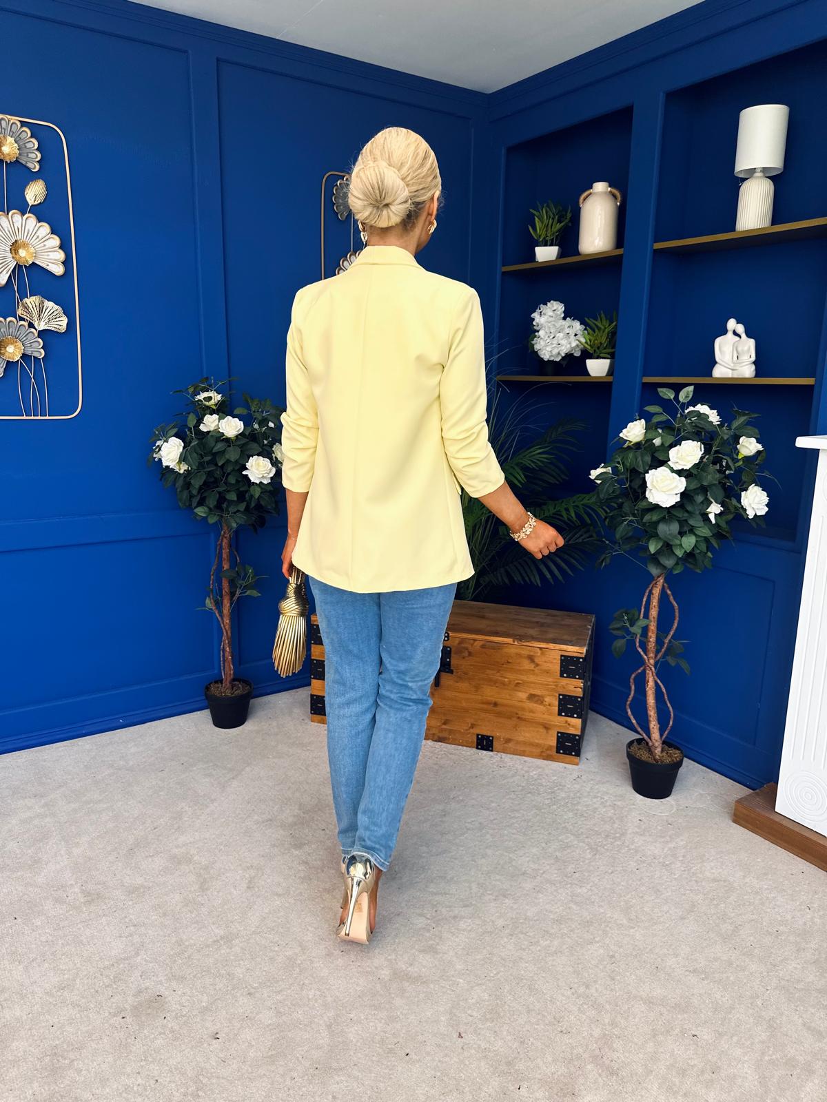 Laura Ruched Sleeve Blazer Yellow