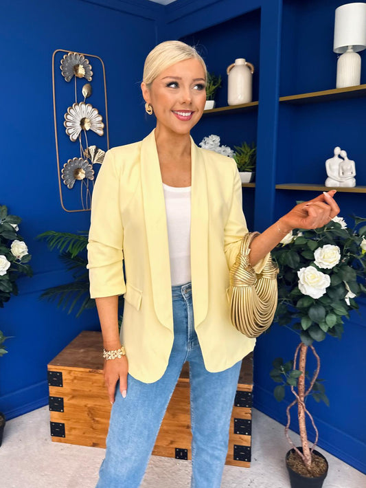 Laura Ruched Sleeve Blazer Yellow