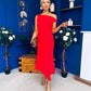 Nalani Pleated Drape Maxi Dress Red