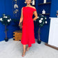 Nalani Pleated Drape Maxi Dress Red