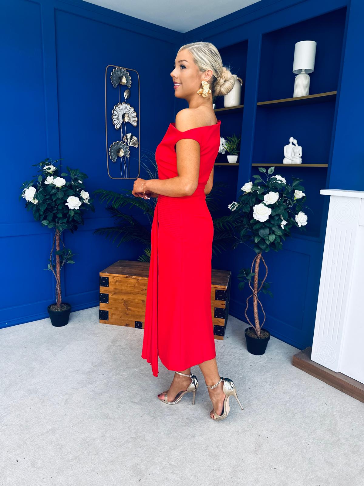 Nalani Pleated Drape Maxi Dress Red
