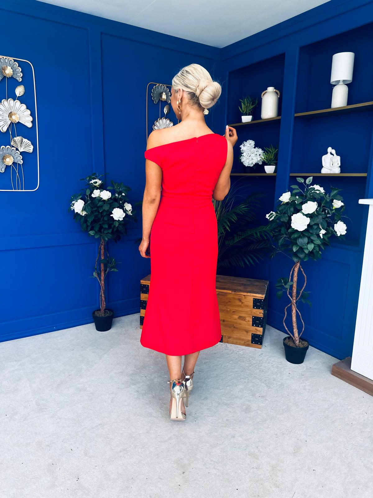 Nalani Pleated Drape Maxi Dress Red
