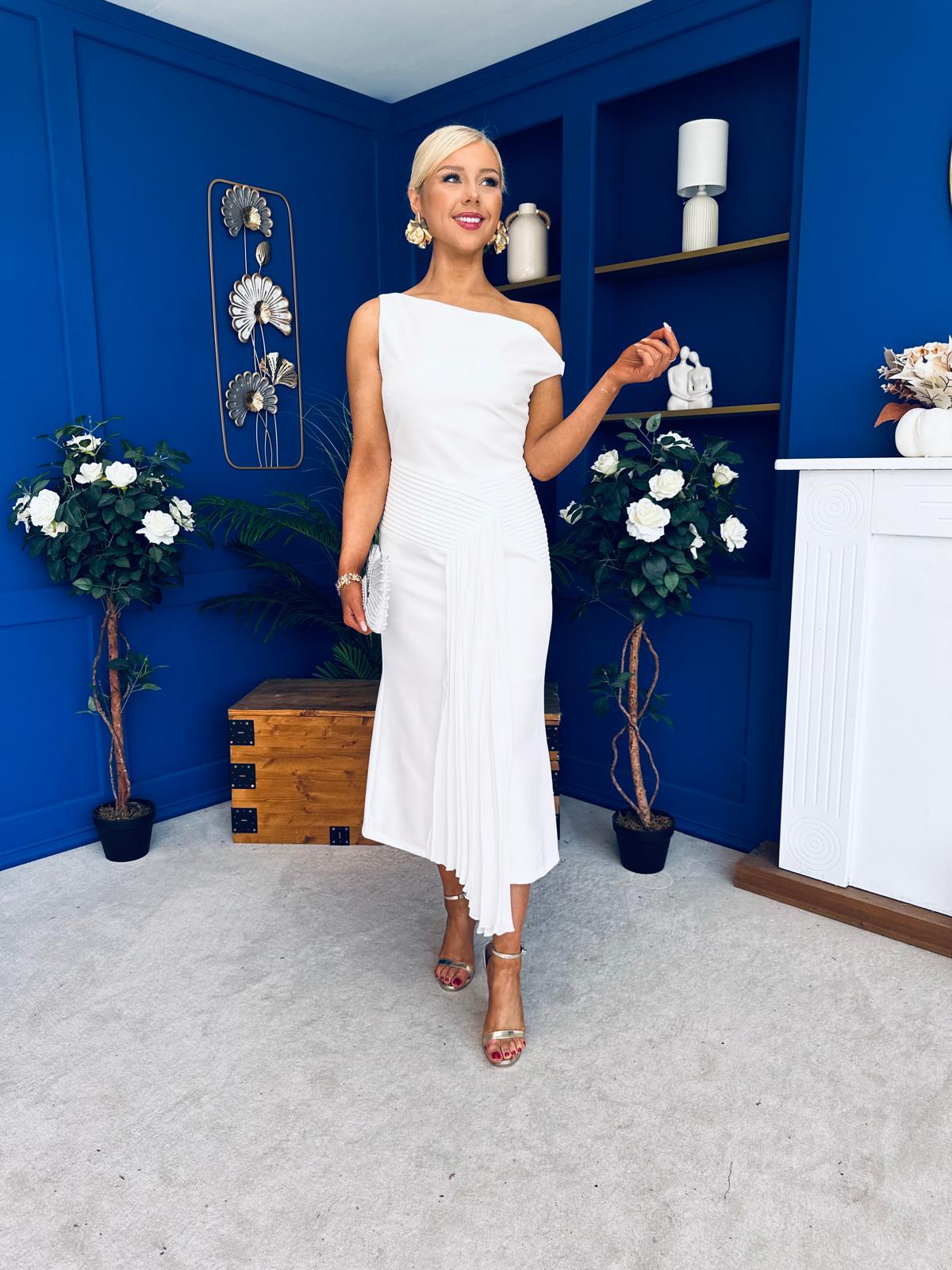 Nalani Pleated Drape Maxi Dress White