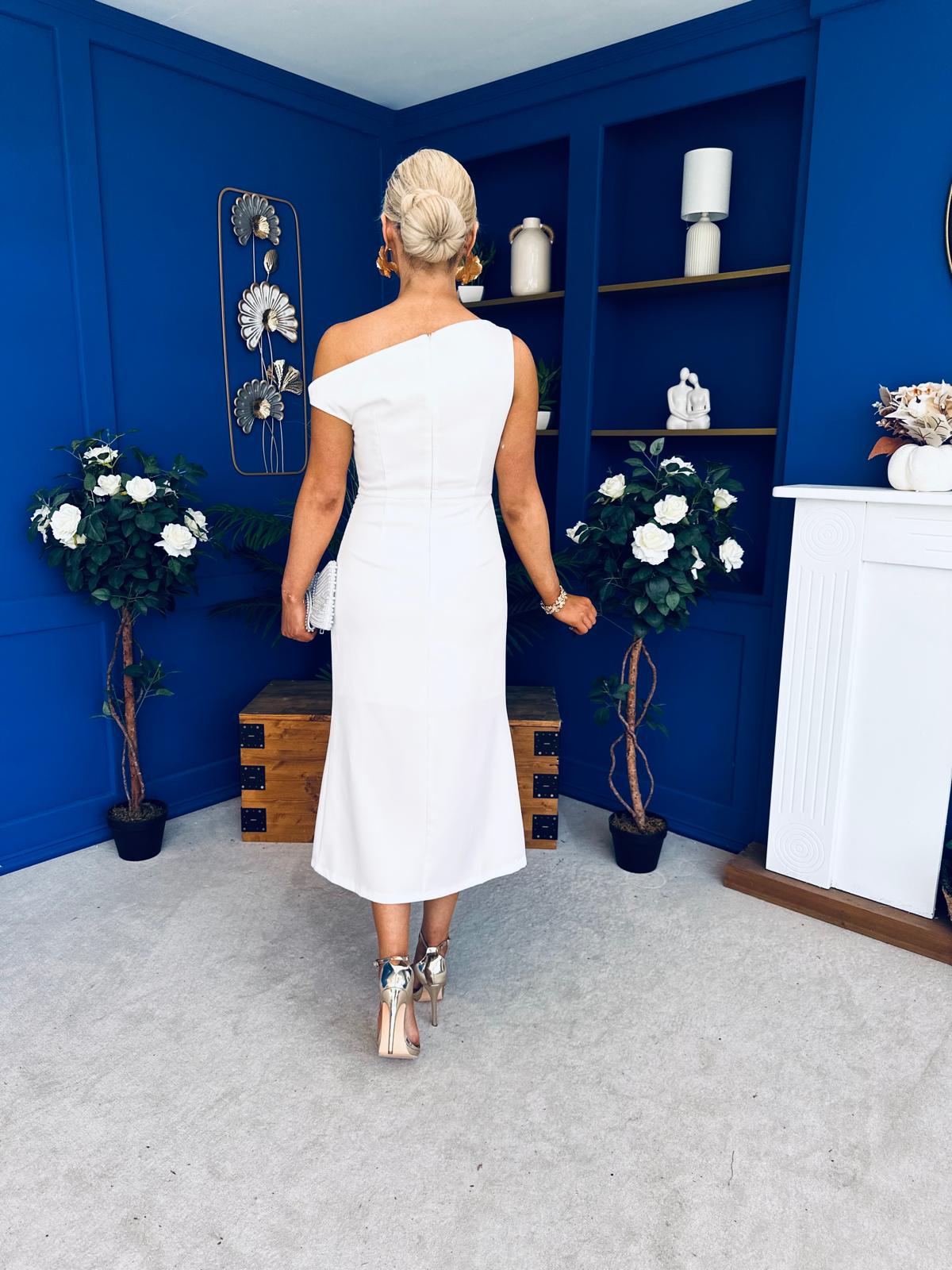 Nalani Pleated Drape Maxi Dress White