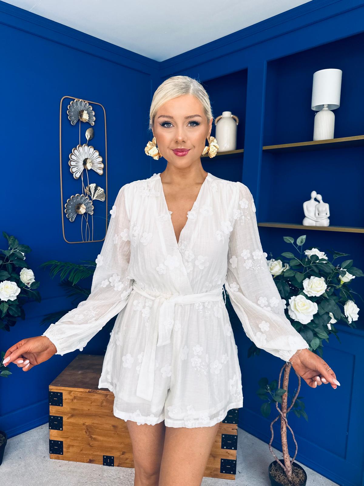 Brianna 3D Floral Playsuit Ivory