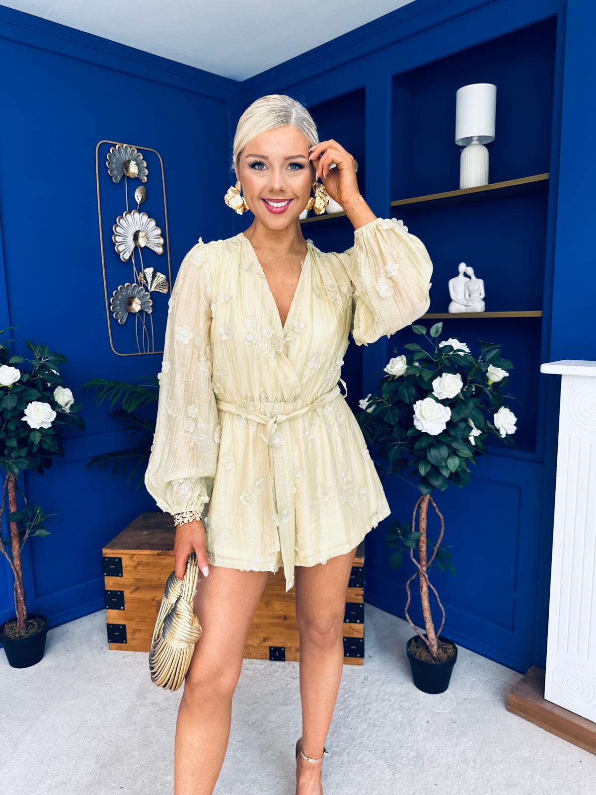 Brianna 3D Floral Playsuit Lime