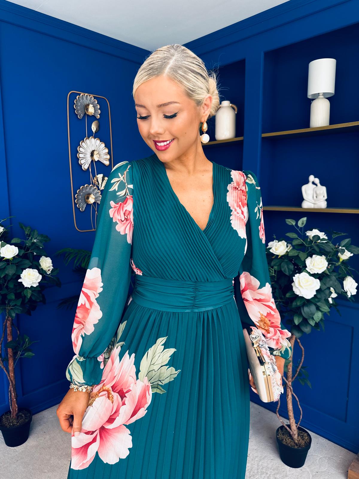 Blaithin Pleated Midi Dress Floral Green