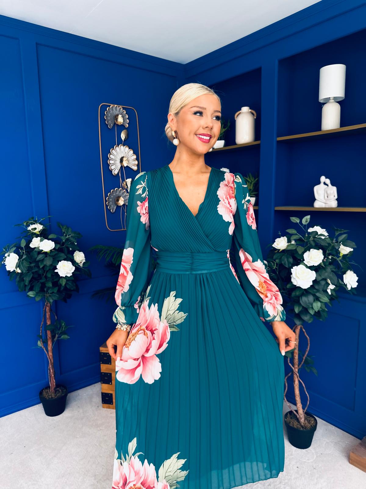 Blaithin Pleated Midi Dress Floral Green