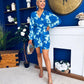 Avery Tie Detail Mini Dress Floral Blue