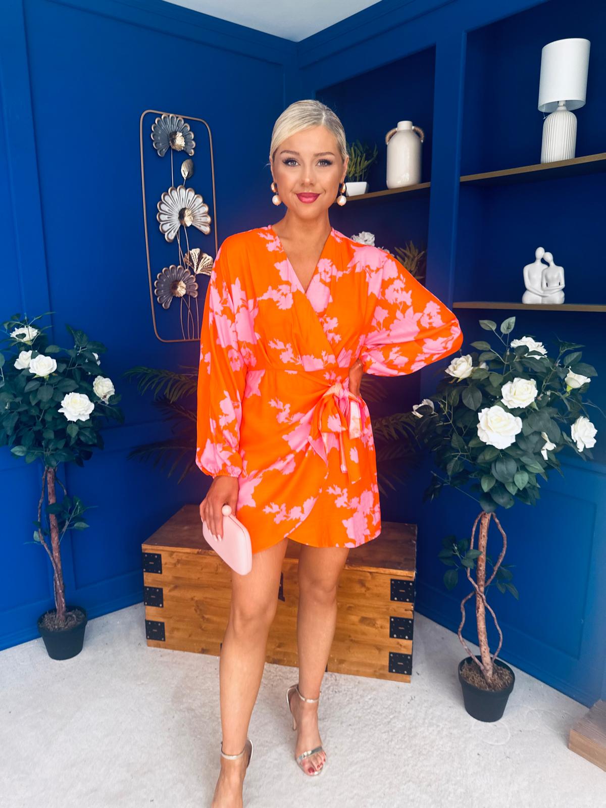 Avery Tie Detail Mini Dress Floral Amber