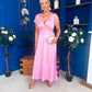 Meryl Lace Detail Satin Dress Pink