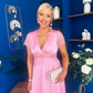 Meryl Lace Detail Satin Dress Pink