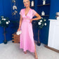 Meryl Lace Detail Satin Dress Pink