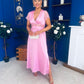 Meryl Lace Detail Satin Dress Pink
