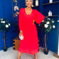 Ciara Pleat Detail Midi Dress Coral