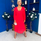 Ciara Pleat Detail Midi Dress Coral