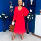 Ciara Pleat Detail Midi Dress Coral