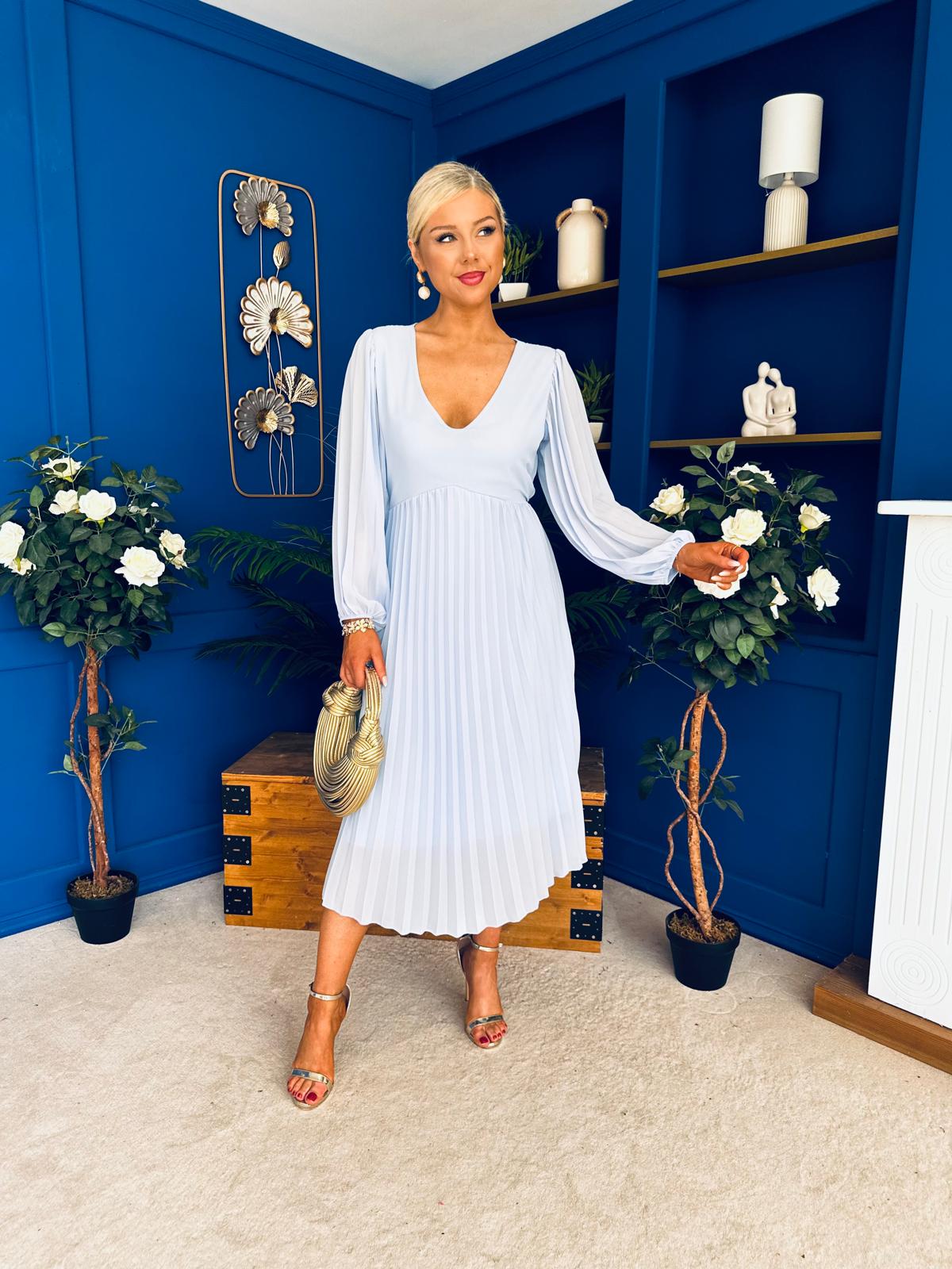 Ciara Pleat Detail Midi Dress Pwr Blue