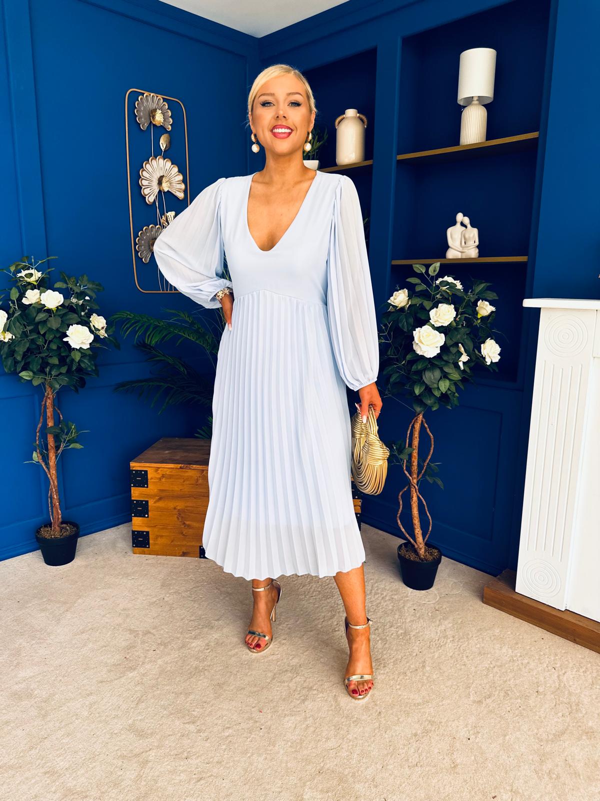 Ciara Pleat Detail Midi Dress Pwr Blue
