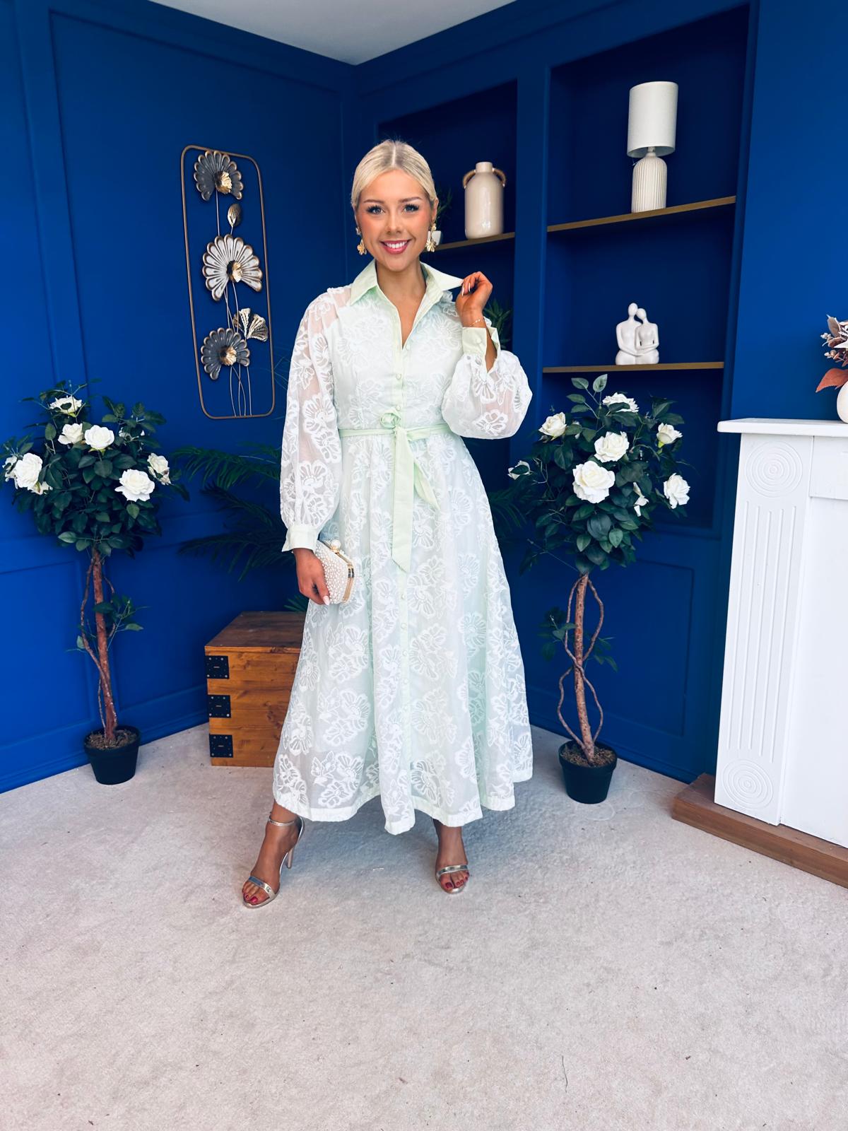 Ellis Detailed Midi Shirt Dress Mint