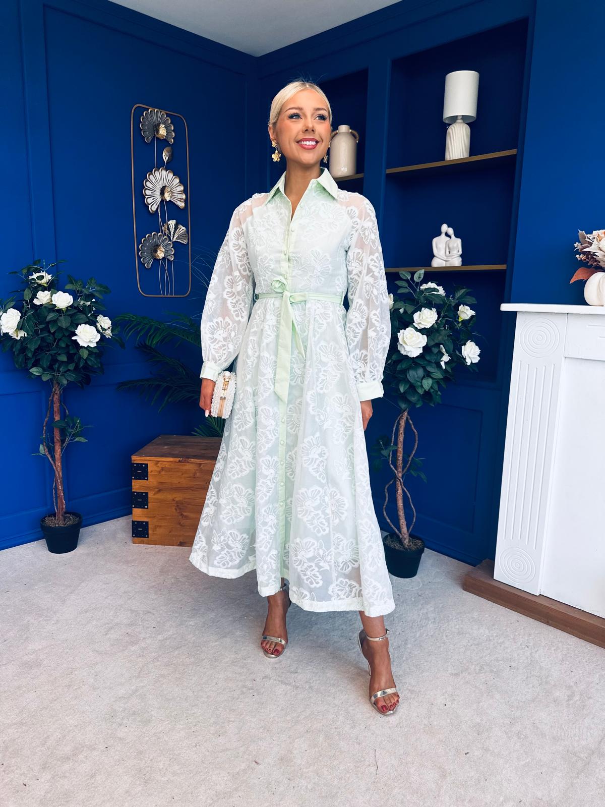 Ellis Detailed Midi Shirt Dress Mint