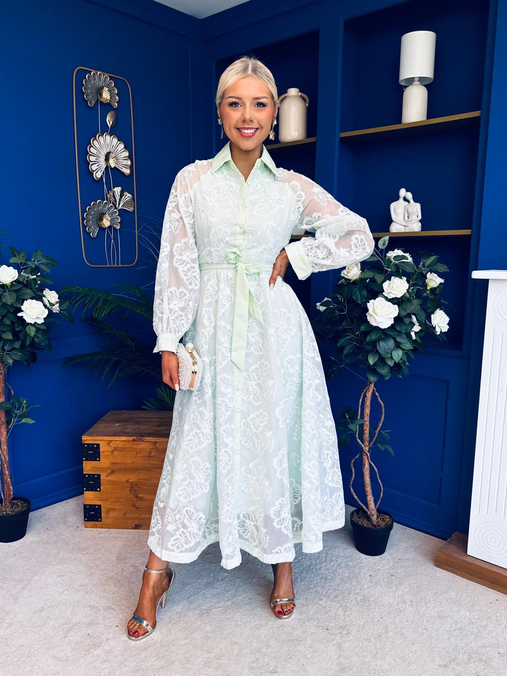 Ellis Detailed Midi Shirt Dress Mint
