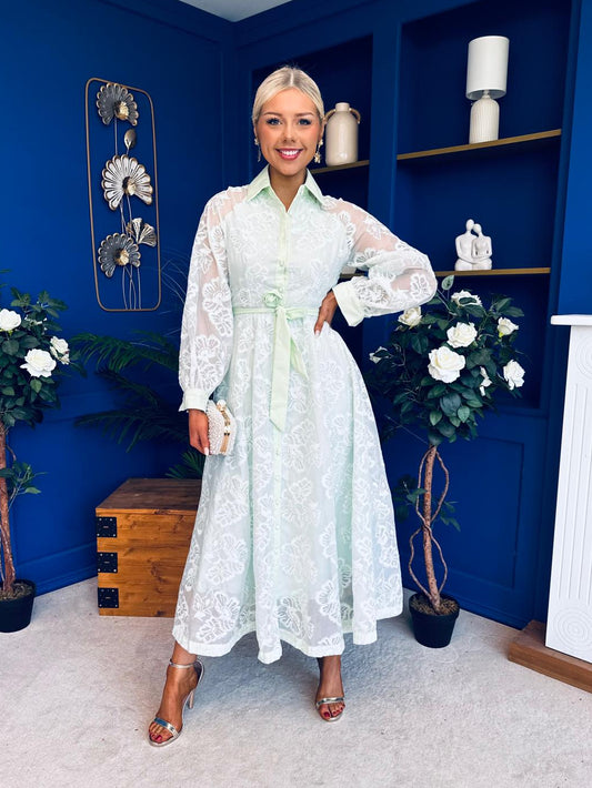 Ellis Detailed Midi Shirt Dress Mint