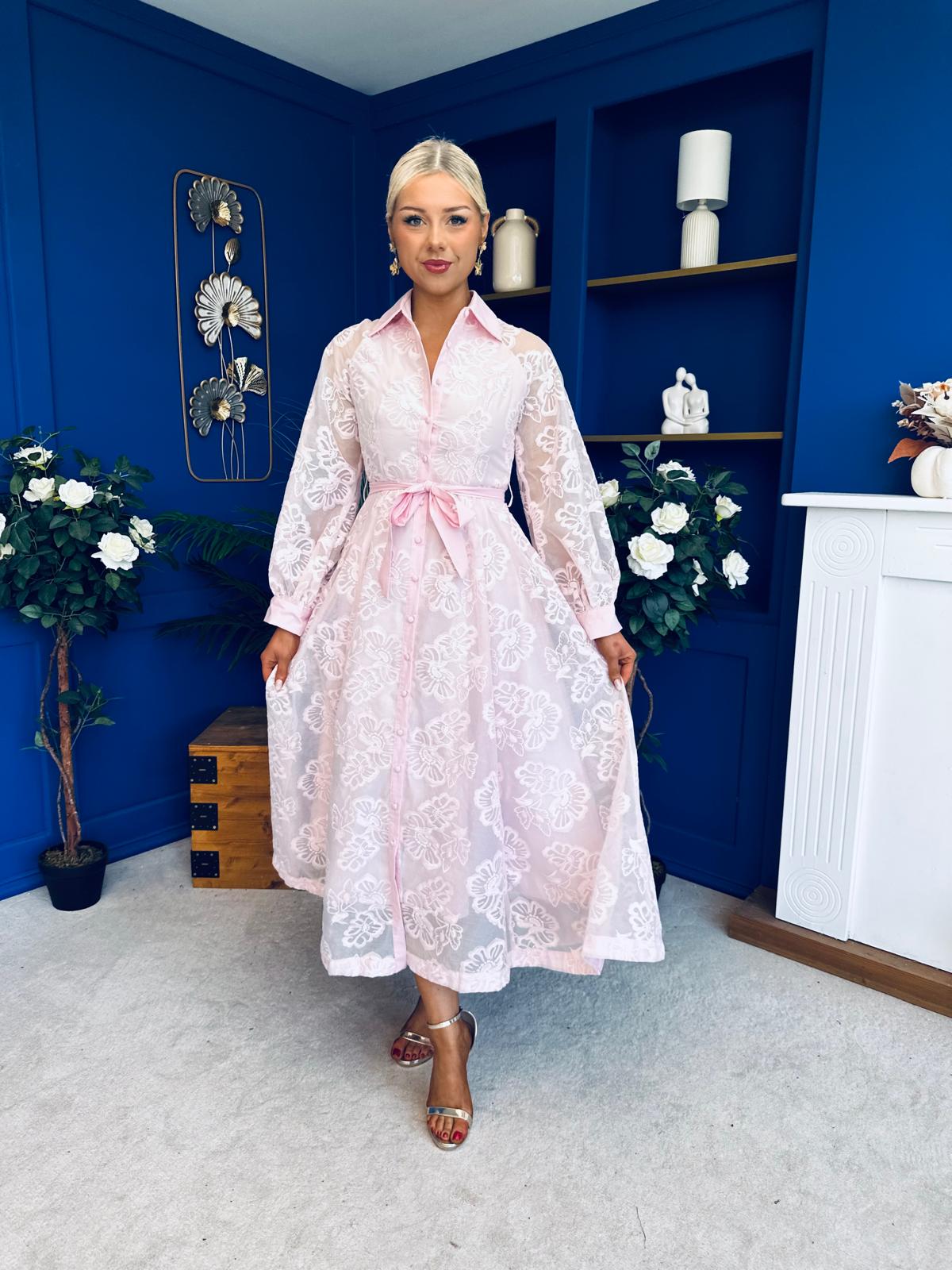 Ellis Detailed Midi Shirt Dress Pwr Pink