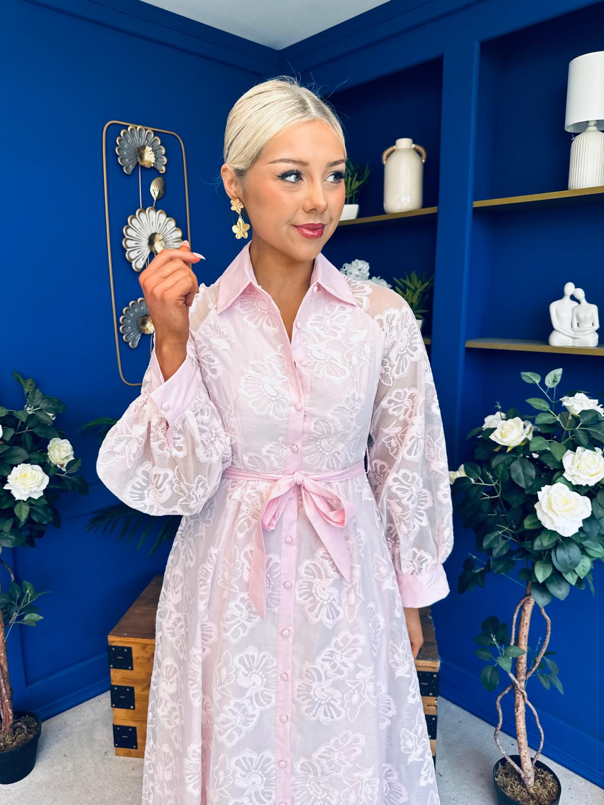 Ellis Detailed Midi Shirt Dress Pwr Pink