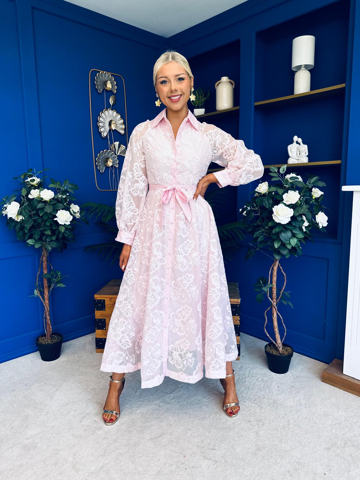Ellis Detailed Midi Shirt Dress Pwr Pink